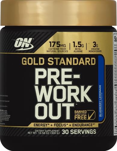 Image of Optimum Nutrition Gold Standard Pre-Workout, Vitamin D for Immune Support, with Creatine, Beta-Alanine, and Caffeine for Energy, Keto Friendly, Blueberry Lemonade, 30 Servings, (Pack of 2)