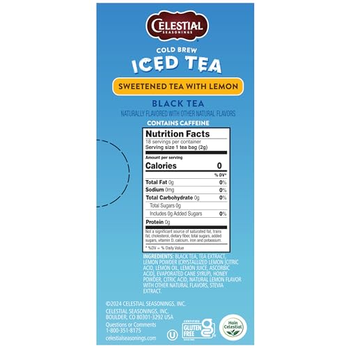 Image of Celestial Seasonings Cold Brew Sweetened Tea with Lemon Iced Tea 18 Tea Bags