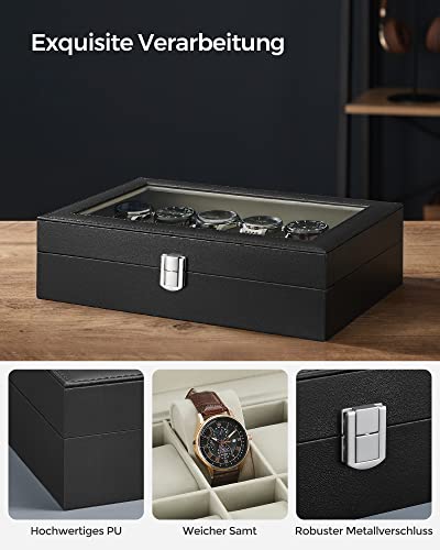Uhrenbox SONGMICS mit 12 Fächern und Glasdeckel zur Uhrenaufbewahrung
