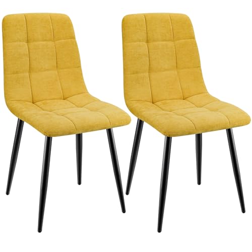 Anvofong Pack De 2 Sillas De Comedor, Sillas Cocina Con Tela De Lino Y Patas De Metal Negro,Sillas Tapizadas,Silla De Dormitorio,Silla De Salón,Sillas Comedor Modernas-Amarillo Anvofong Pack De 2 Sillas De Comedor, Sillas Cocina Con Tela De Lino Y Patas De Metal Negro,Sillas Tapizadas,Silla De Dormitorio,Silla De Salón,Sillas Comedor Modernas-Amarillo
