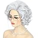 Bettecos Old Lady Wig Costume Set for Women Short Curly Grandma Wig and Glasses Silver White Granny Wigs for Old Woman Cosplay Halloween Party (Silver White/Old Lady)
