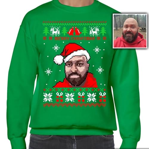 Pixel Ugly Christmas Sweaters, Many Sizes Multicolored With Customizable Face & Santa Hat4