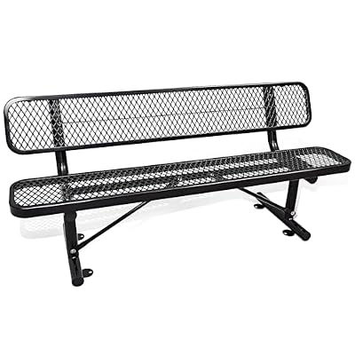 6FT Heavy Duty Park Bench with Back Portable Frame, Outdoor Metal Park Bench with Backrest, Steel Mesh Outdoor Bench for Garden, Lawn, Patio, Porch, Park, Yard (BLACK, 72.4" L x 23.2" W x 32.5" H)