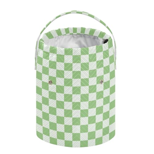 Image of Checkered Light Green Crochet Yarn Bag with Handle Portable Knitting Project Bag Travel Yarn Storage Organizer Holder Case Women Men Gifts