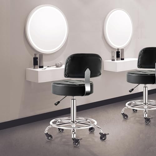 Image of Lockable Stool with Back and Foot Rest Ergonomic Rolling Hydraulic Adjustable Stool for Doctor Esthetician Artist Home Small Office Desk (Black, 19.5''-24.5'')