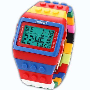 SHHORS Block Silicone LCD Digital Light Men's Ladies Sport Watch Red Blue LED090  fB[X rv ysAiz
