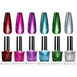 6 Colors Metallic Nail Polish Set, Chrome Holographic Silver Red Nail Polish Quick Dry Nail Varnish Blue Green Purple Metal Chrome Nail Art Varnish Manicure DIY Nail Art Home For Women