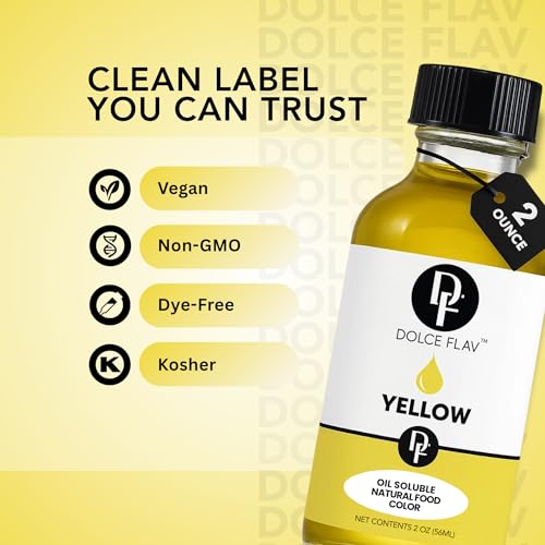 Image of Dolce Flav Natural Yellow Food Coloring - 2 oz Bright Plant-Based Color from Curcumin | Water-Soluble Liquid Color for Baking, Drinks & Frostings | Graduated Dropper Included | | Kosher | No Artificial Dyes | Made in USA