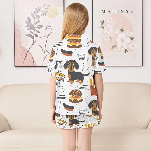 ALAZA Dachshund Dog French Fries Pajamas Satin Pajama Set Short Sleeve Button Down Sleepwear4
