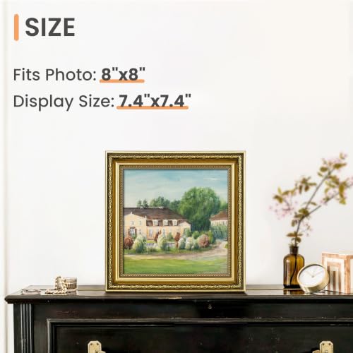 Image of upsimples Vintage 8x8 Picture Frame, Antique Gold Frames, 2 Pack | Gold Picture Frames, Fits 8 x 8 Photos, Elegant Vintage Design, Wall or Tabletop Decor, for Wedding or Family Memorie