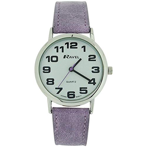 Ravel Montre Femme Large Cadran Blanc & Bracelet Lilas/Violet avec Boucle