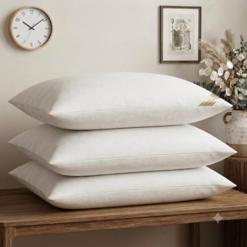 Image of Microfiber Pillows Set of 2 Height Adjustable with Stripes for Sleeping | Set of 216x24 inch - White 2, King (U.K. Standard)| (3, White)
