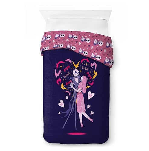 Housse de couette enfant Disney Jack et Sally parure de lit violette 2 pièces