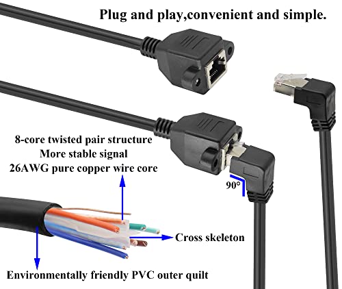 zdyCGTime Cat 6 RJ45 90 Degree Male to Female Shielded Ethernet Network Connector Screw Panel Mount Extension Cable - Image 4