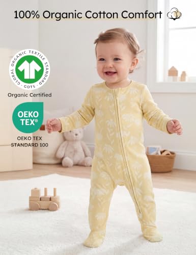 Image of Yoofoss Baby Pajamas 100% Organic Cotton Baby Sleepers for Newborn 0-3 3-6 6-9 Months Boys Girl Clothes 3pcs Footed PJs