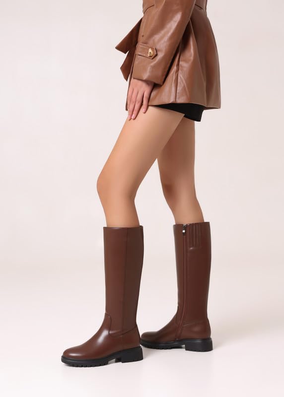Image of ZJA Knee High Boots Women Platform Round Toe Low Flat Heel Fall Riding Fashion Tall Boots Long Clearance Boots