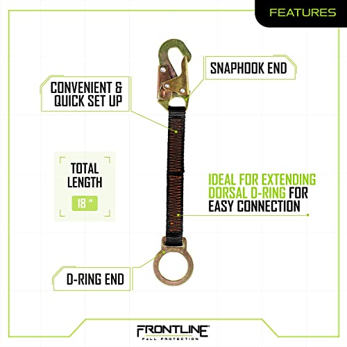 Image of Frontline ACEL18S D-Ring 18 inch | high-Tenacity Polyester Webbing Extension Lanyard | ANSI Z359.13 & OSHA Applicable (18 inch Extension Lanyard) Black
