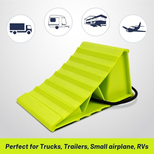 Image of ROBLOCK 4 Pairs Wheel Chocks for Travel Trailers, Non Slip Base Heavy Duty Green Camper Wheel Chockwith Rope, Lightweight Wheel Stoppers for Cars, Camper Trucks, RVs, Easy to Carry, Green