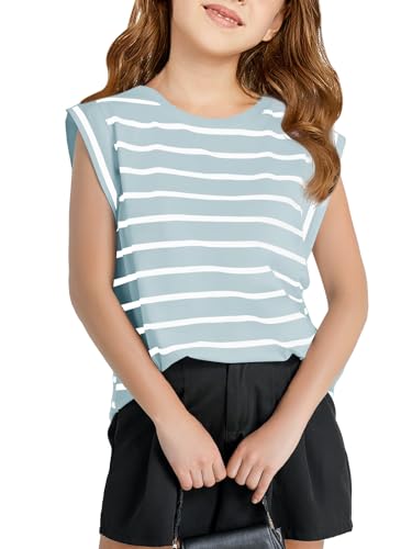 Haloumoning Girls Cap Sleeve T Shirts Summer Striped Tank Tops Tees 4-14 Years