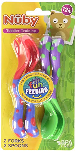 Nuby Fun Feeding Spoons & Forks 2-Pack - red/Green, one Size