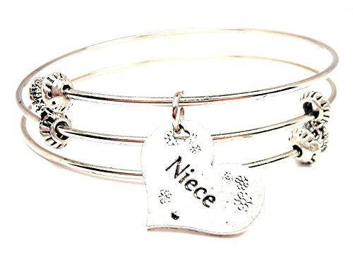 ChubbyChicoCharms Niece Heart Expandable Wire Triple Style Bangle Bracelet, 2.5