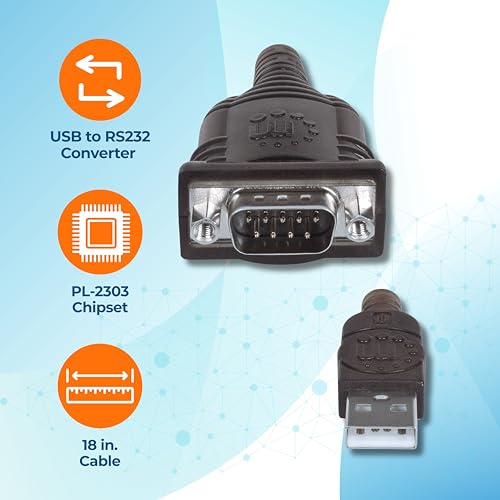 Image of Manhattan USB to RS232 Serial Adapter Converter - Long 18 Inch Cable Cord, 24 AWG - Connects Serial Device to a USB Port, FTDI Chipset, Compatible with Window, Linux, Mac - 3 Year Mfg Warranty-205153