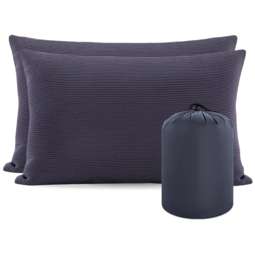 MOON LENCE Camping Pillows 2 Pack Compressible Camp Pillow with Washable Cover & Carry Bag Plush Filled Backpacking Pillow for Hiking Travel Sleeping 14x18 Grey