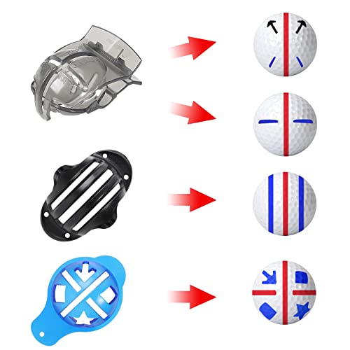 Desell Golf Ball Marker, 6× Letter Stencils Kit, 3× Ball Markers Stencils, 3× Color Line Markers Pens, Triple Track Plastic Golf Ball Marking Alignment Tool Kit (12 Pack Red) #TOP5