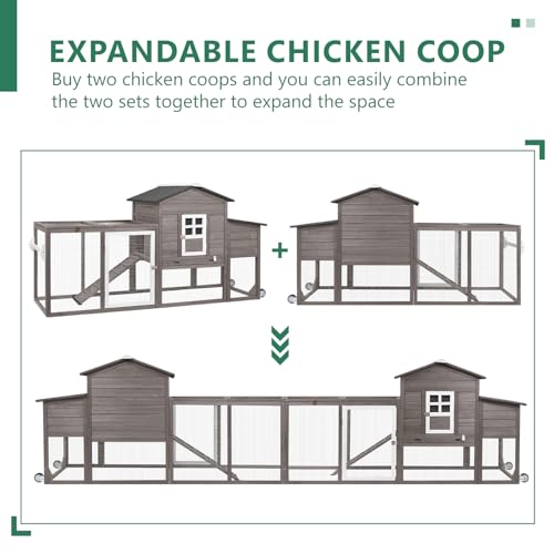 Magazoopet 158\" L Large Chicken Coop with Run, Mobile Chicken Hen House with Wheels, Nesting Boxes, Outdoor Rabbit Hutch, Poultry Cage for Chickens Ducks Bunny with Removable Tray, Ramp (Grey) - Thumbnail 7