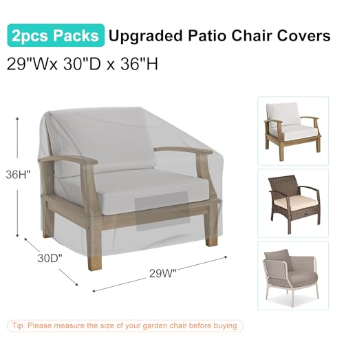 Image of 2 Pack Outdoor Patio Chair Covers Waterproof 29 inchWx30 inchDx36 inchH, Gray | Patio Furniture Covers Protect from Rain, Dust & UV; Heavy-Duty Oxford Fits Lounge, Deep Seat & High Back Chairs on Lawns