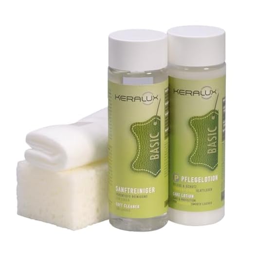 KERALUX 4-teiliges Pflegeset P für pigmentierte Glattleder, 200 ml Reiniger, 200 ml Pflege, Schwamm, Tuch. Mit Imprägnierung und Lichtschutz