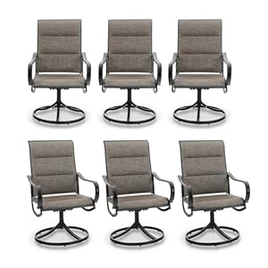 PHI VILLA Outdoor Swivel Patio Dining Chairs Set of 6 All Weather Patio Chair with Padded Textilene Metal Frame for Outdoor Poolside Lawn Garden Brown
