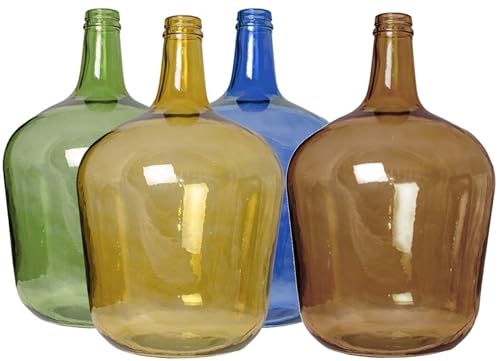 Cok 4 Garrafas Vidrio Transparente - Damajuna - Estilo Apple Botijo transparente de colores - Jarra Cristal - Jarrón Cristal (Mix, 4 L)