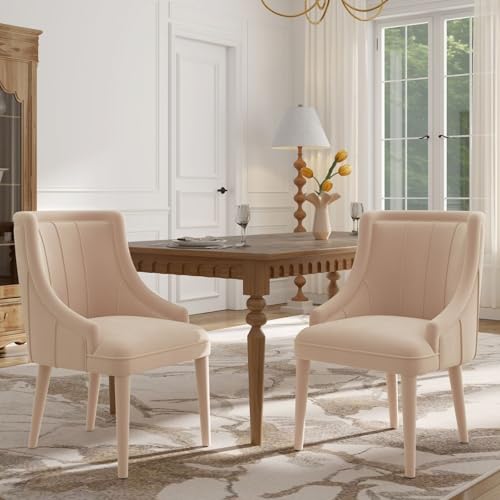 Hyfirm Wingback Upholstered Dining Chairs Set of 2, Tufted Velvet Dining Room Chairs with Wood Legs, Comfy All-Covered Kitchen Chairs, Accent Chair for Dining Room, Home Kitchen or Restauran