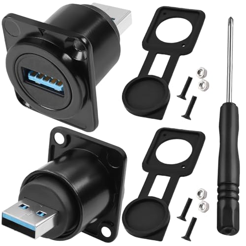 2 Adattatori USB 3.0 Femmina-Maschio Da Pannello – 5 Gbps, Connettori In Lega Di Zinco Con Tappo Antipolvere