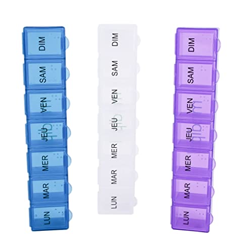 MEDIPILL - MED-S7-LOT Pilulier Semainier Français - 3 PIECES - 7 Jours / 7 Compartiments - Planificateur de médicament - Boîte à médicaments - Boîte à pilules cardio (LOT de 3) Cover