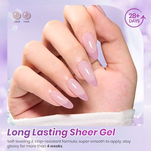 Image of Beetles Purple Gel Nail Polish Set - Taro Milk Tea 6 Colors Purple Summer Jelly Gel Nail Polish Kit Colors Sheer Translucent Effect Soak off UV Nail Art DIY at Home Gift for Women
