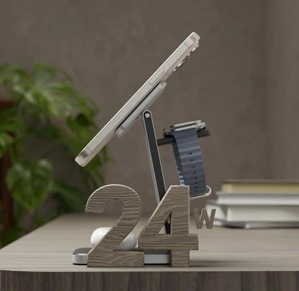Image of Wireless Charging Stand | Wireless Charging Dock with Adjustable Stand | Smart Multi Device Fast Charging Holder with Space Saving Foldable Design | Foldable Fast Charger for Phone, Watch & Earbuds