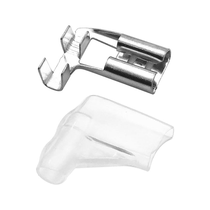 50PCS 6.3mm Right Angle Spade Connectors, 90° Angled Crimp Terminals with Insulating Sleeves, for Automotive Wiring and Household Appliance Electrical Connections
