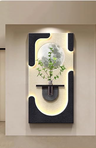 LED Sandstone Green Plant Decoration Painting with Warm LED Light,