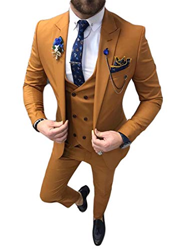 Men's 3 PC Orange Wedding Suits Notch Lapel Jacket Vest Pants Groom Tuxedos Prom Suits