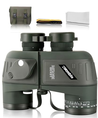 Zoomble 10x50 Marine-Fernglas für Erwachsene | Fernglas mit Entfernungsmesser und Kompass | Verrekijker Wasserdicht, HD BaK-4-Objektiv, | Inklusive E-Book-Drafts über Vogelspotten - Green
