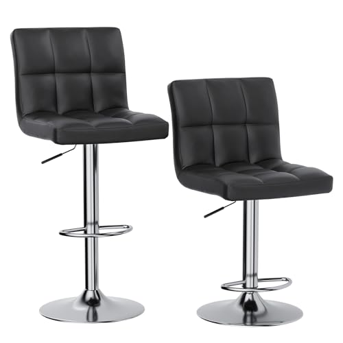 Miniatura 8 de Bigzzia Taburete De Bar Juego De 2, Taburetes Altos De Cocina, Cuero Sintético Silla De Bar Regulable En Altura Con Respaldo Y Reposapiés, Giratorio En 360 , Para Cocina, Mostrador, Bar, Negro