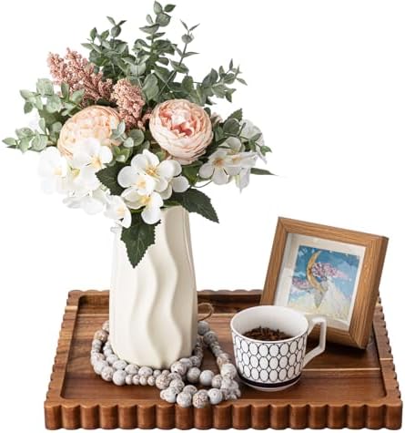 Lounsweer Acacia Wood Decorative Tray for Home Decor, 14'' x 10''...