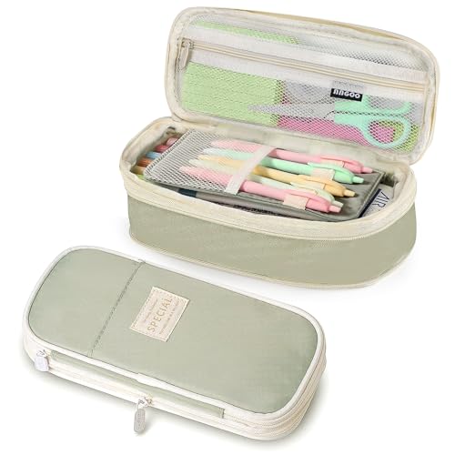 PUPTILY Estuche para lápices, estuche estético de gran capacidad con cremallera duradera, bolsa grande para lápices de papelería para mujeres y hombres, bolsa organizadora de almacenamiento portátil