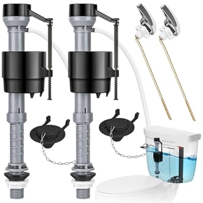 Teviora Universal Toilet Flusher Replacement Kit, Water-Saving & Height Adjustable Fill Valve, 2-Inch Flapper, Toilet Handle Lever, Quiet & Anti-Siphon Toilet Repair Kit Inside Tank (Black, 2-Pack)