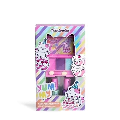 MARTINELIA - Juego de 2 esmaltes de uñas a base de agua y paleta de 3 sombras de ojos para niños – Maletín de maquillaje para niñas – Sin sustancias nocivas – Regalo para niñas a partir de 3 años