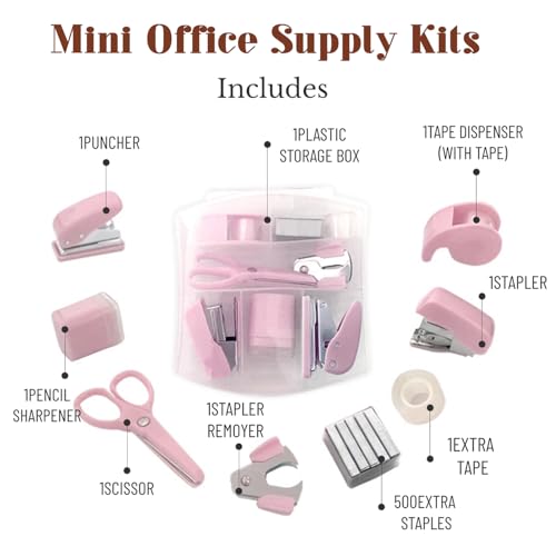 Mini kits de material de escritório mini material escolar – Inclui mini grampeador, tesoura, removed