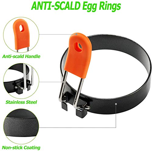 Professional Egg Rings Set with Anti-scald Handle, Round Egg Cooker Rings For Cooking - Stainless Steel Non Stick Mold Shaper Circles For Fried Egg McMuffin Sandwiches - Egg Maker Molds (2)