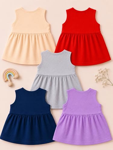 Image of Kidbee Baby Girls A-Line Dress Combo Pack of 5 | Printed Cotton Blend Frocks | Multicolor | Newborn, Infant & Toddler
